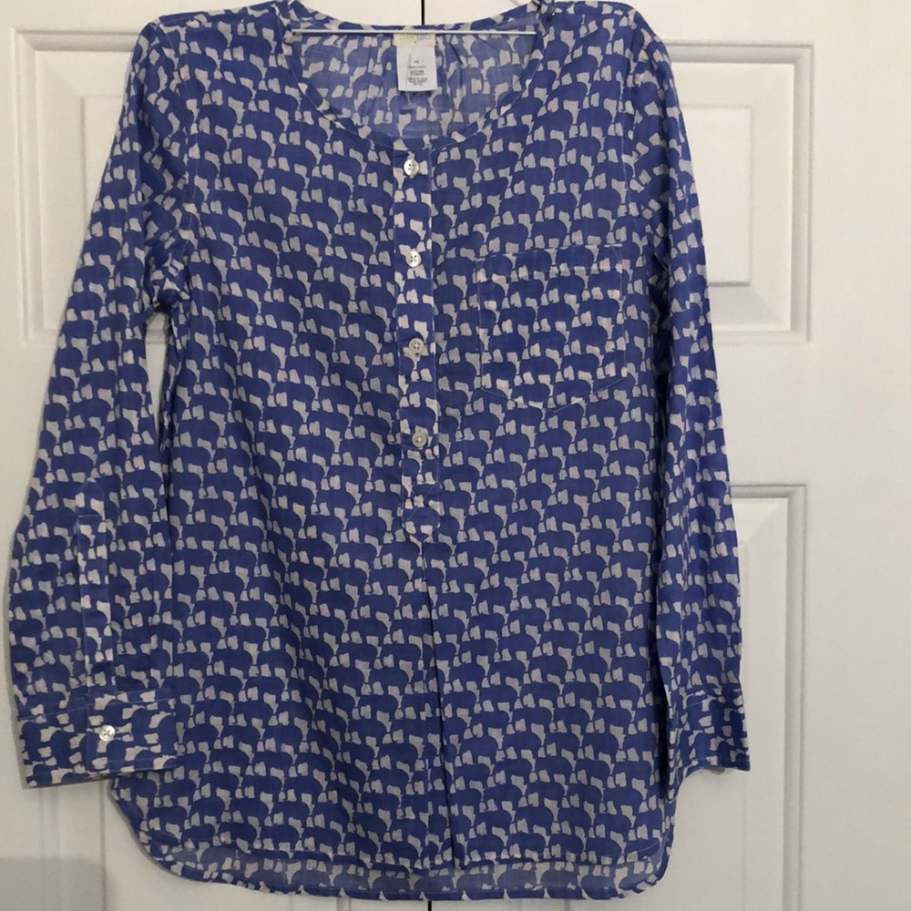 J Crew Elephant Print Gauzy Cotton Tunic Blouse